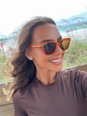 Qwave Men and Women, Bright Orange Frame, Brown Lens, Wayfarer Sunglasses