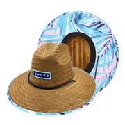 Qwave Straw Hats for Women - Stylish Tropical Print Designs, Beach Gear Sun Hats for Women, Lifeguard Hat with Sun Protection - Pink & Blue Palm Print