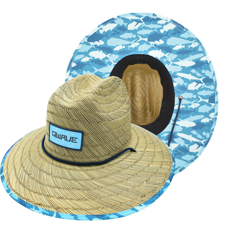 Qwave Mens and Womens Straw Hat - Cool Fishing Print Designs, Beach Gear Sun Hats for Men Protects from Summer Sun - Lifeguard Hat - Aquafish Print