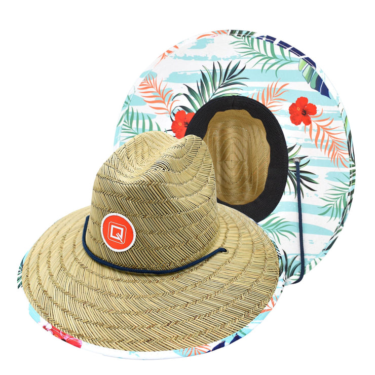 Qwave Women's Straw Lifeguard Hat with Under Brim Print - Stylish and Sun Protection Light Straw / Red Tropical