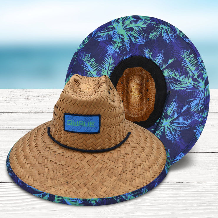 Qwave Mens Straw Hat - Cool Fishing Print Designs, Beach Gear Sun Hats for Men Protects from Summer Sun - Lifeguard Hat - Rainforest Palms Light Straw