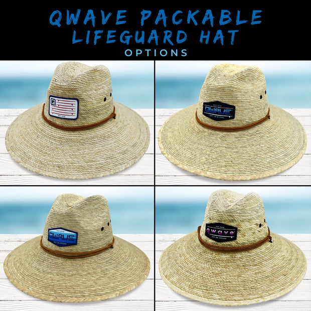 Qwave Packable Stone-Washed Straw Lifeguard Hat for Men and Women - Beach Straw Hat Protects from Summer Sun -  American Flag Surfboards