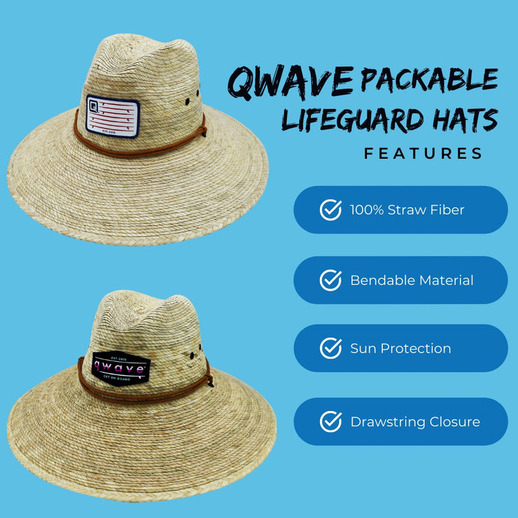 Qwave Packable Stone-Washed Straw Lifeguard Hat for Men and Women - Beach Straw Hat Protects from Summer Sun -  Ombré Pink