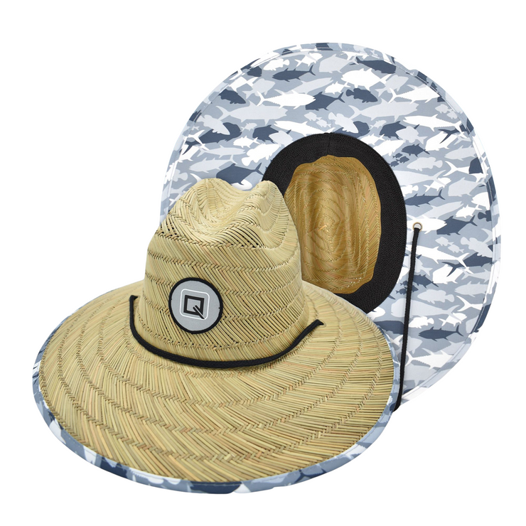 Qwave Men's Straw Lifeguard Hat - Steelfish Print - Adjustable Closure, Lightweight, and Breathable Light Straw