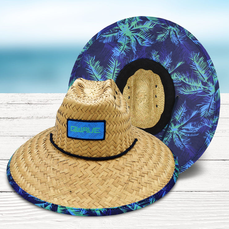 Qwave Mens Straw Hat - Cool Fishing Print Designs, Beach Gear Sun Hats for Men Protects from Summer Sun - Lifeguard Hat - Rainforest Palms