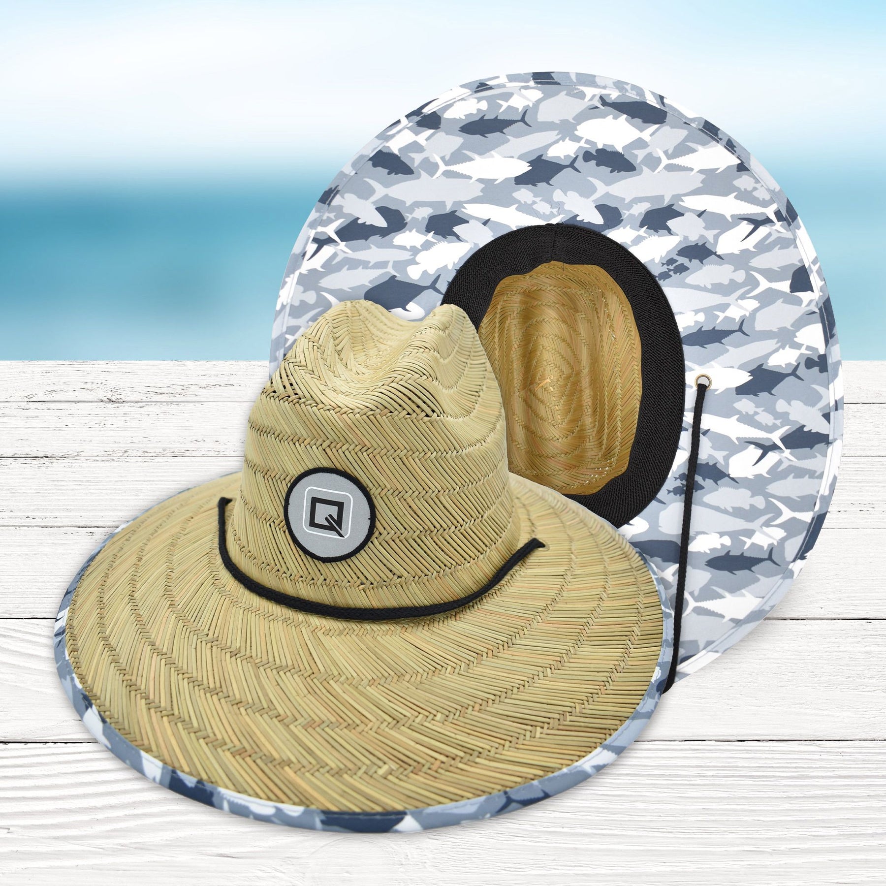 Men's Straw Sun Hat Dolphin Fish Sun Hat with Fabric Pattern Print  Lifeguard Hat For, Beach, Ocean, Boating, Fishing, and Outdoor, Summer,  Fits All
