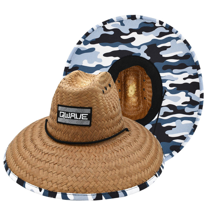 Qwave Mens Straw Hat - Cool Fishing Print Designs, Beach Gear Sun Hats for Men Protects from Summer Sun - Lifeguard Hat  - Grey Camo